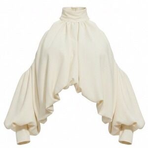 Tops Draped Lantern Ivory Satin Cold Shoulder Blouse Sz Xs Fashion Nova